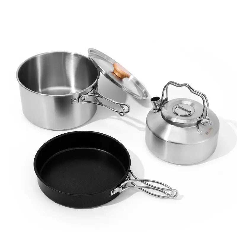 Camping Cookware Set Outdoor Cook Gear Lightweight Kitchen Utensils Hotpot Camping Pot Pans and Kettle