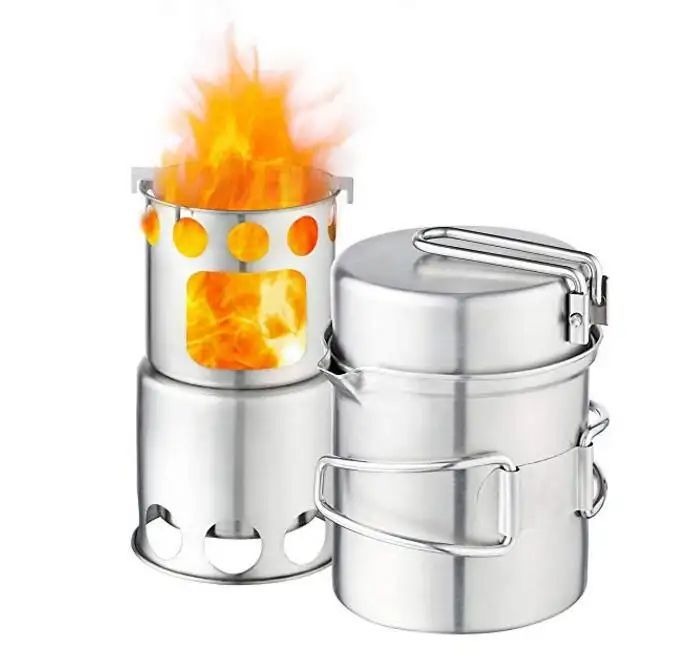 2025 New Products 304 Stainless Steel Camping Cookware Set Lightweight Outdoor Camping Hiking Backpacking Cooking Picnic