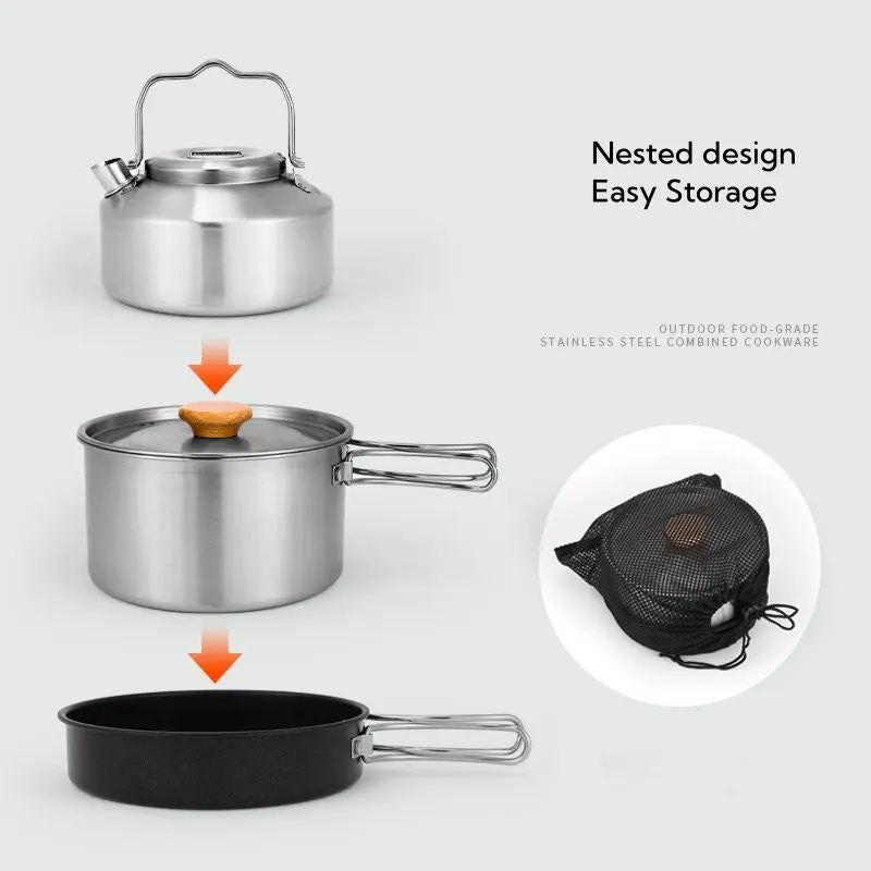 Camping Cookware Set Outdoor Cook Gear Lightweight Kitchen Utensils Hotpot Camping Pot Pans and Kettle