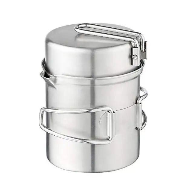 2025 New Products 304 Stainless Steel Camping Cookware Set Lightweight Outdoor Camping Hiking Backpacking Cooking Picnic