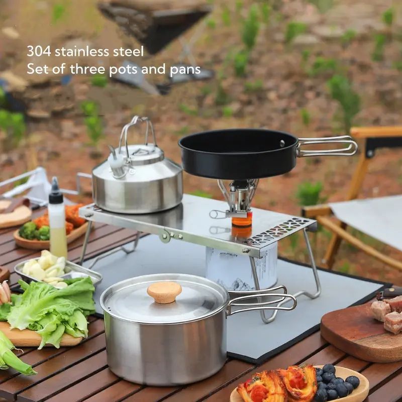 Camping Cookware Set Outdoor Cook Gear Lightweight Kitchen Utensils Hotpot Camping Pot Pans and Kettle