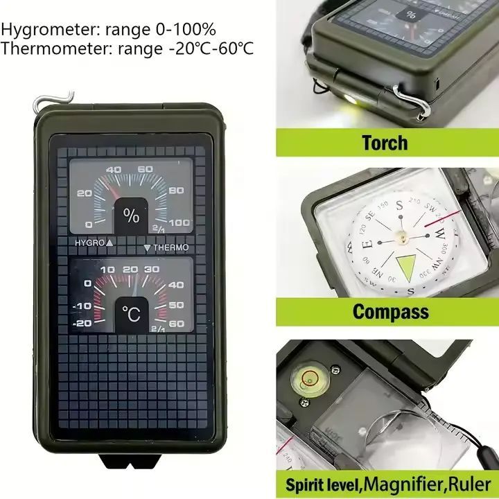 Manufacturers Provide Outdoor Plastic Multifunctional Compass Compass Needle Ten in One with Lamp Magnifying Glass