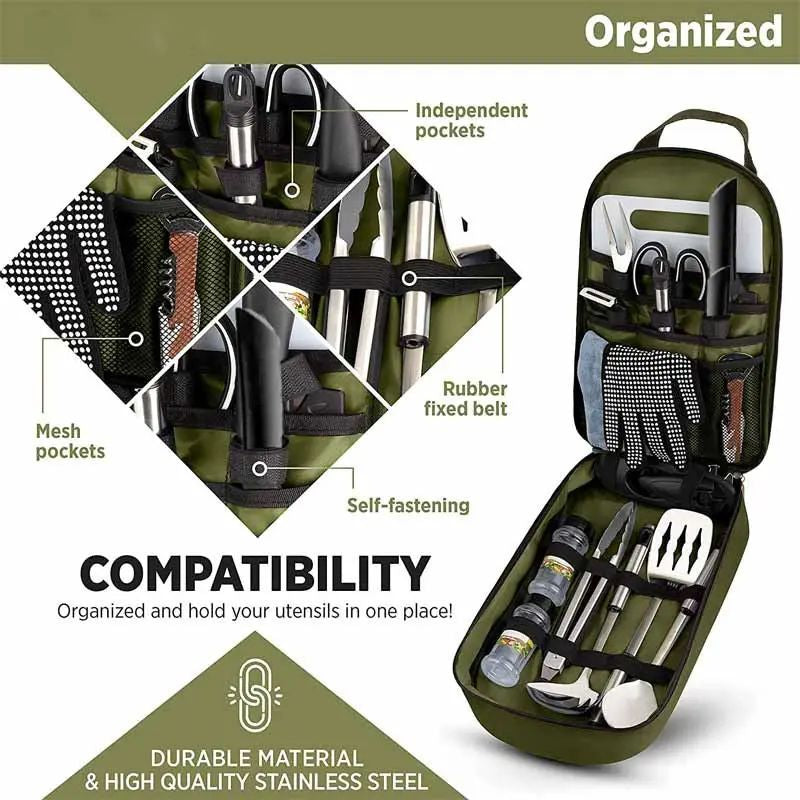 18PCS Camping Cooking Utensils Set Travel Cook Ware Kit, Portable Outdoor Cooking and Grilling Utensil Set