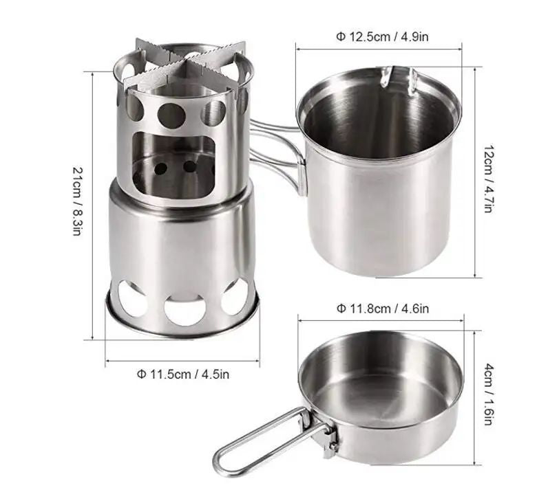 2025 New Products 304 Stainless Steel Camping Cookware Set Lightweight Outdoor Camping Hiking Backpacking Cooking Picnic