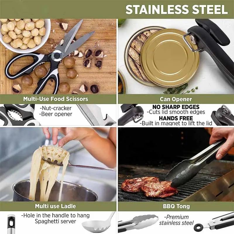 18PCS Camping Cooking Utensils Set Travel Cook Ware Kit, Portable Outdoor Cooking and Grilling Utensil Set