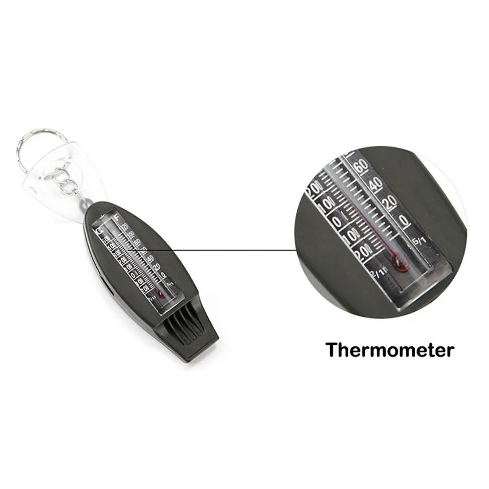 4IN1 Keychain Whistle Thermometer Compass Magnifier Outdoor Camping Hiking Survival EDC Tool